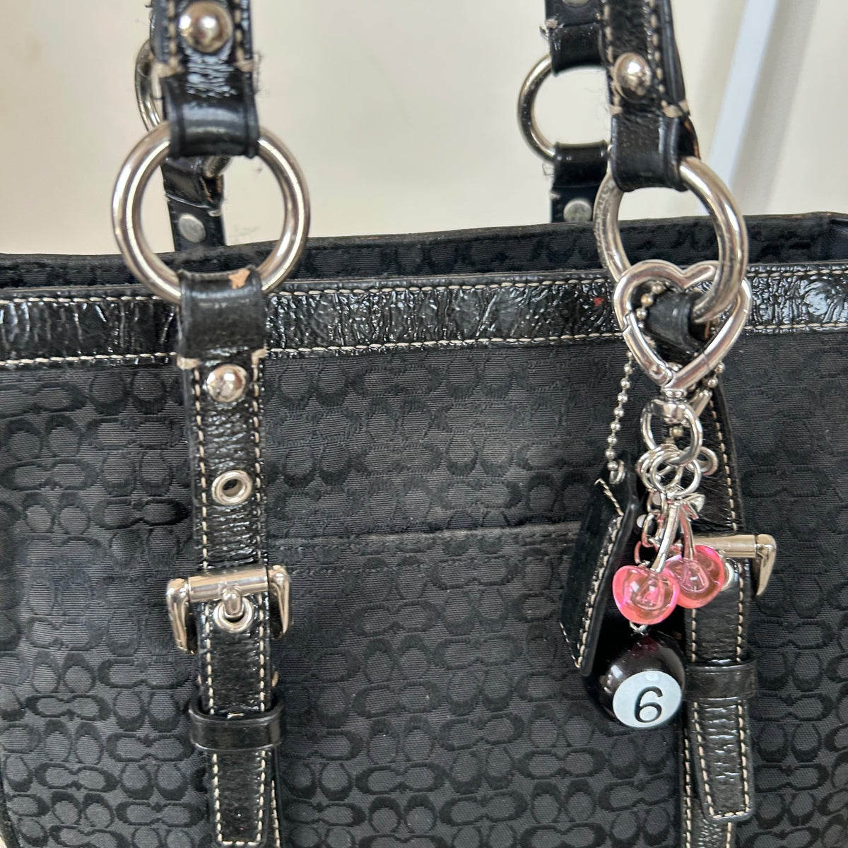 Coach Black Signature Monogram East West Shoulder Tote Bag F0849-F12344
