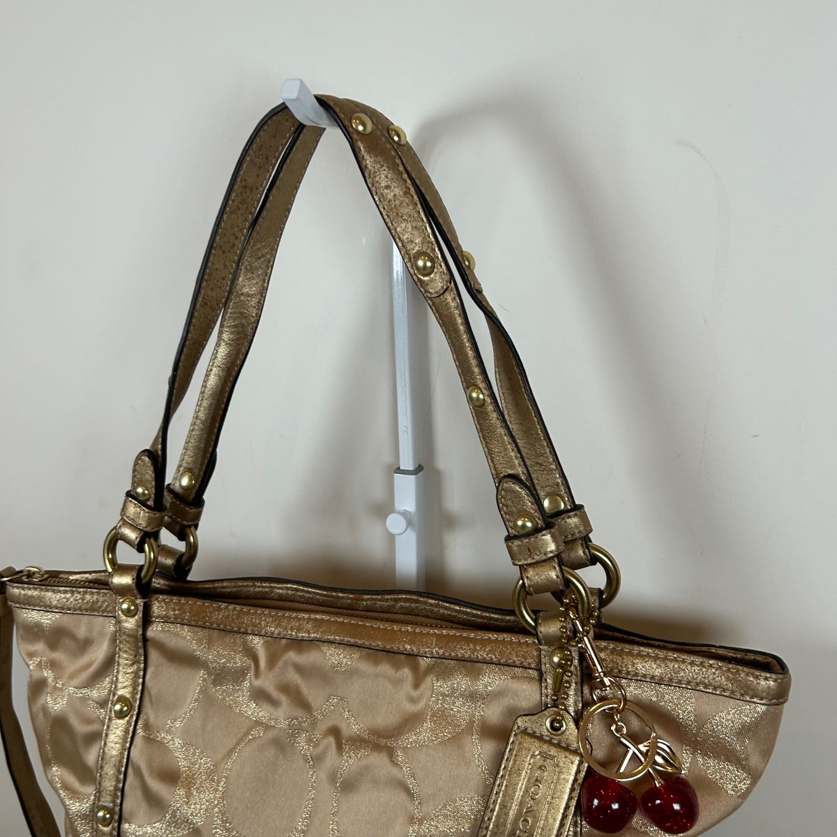 Coach Signature Stripe Studded Gold Monogram Shoulder Bag F0873-12905
