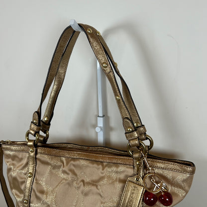Coach Signature Stripe Studded Gold Monogram Shoulder Bag F0873-12905