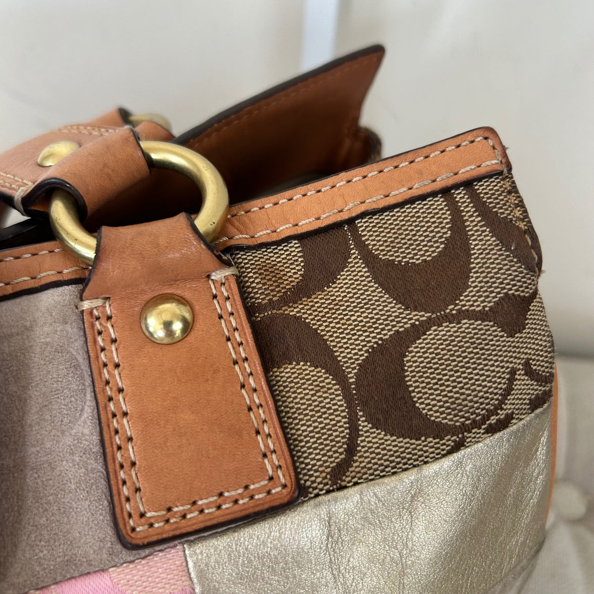 Coach Signature Pastel Patchwork 3 Compartment Turnlock Shoulder Bag K0871-F13335