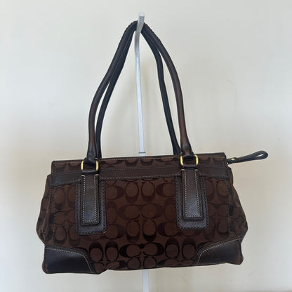 Coach Hampton Chocolate Brown Signature Monogram Shoulder Bag E0773-11062