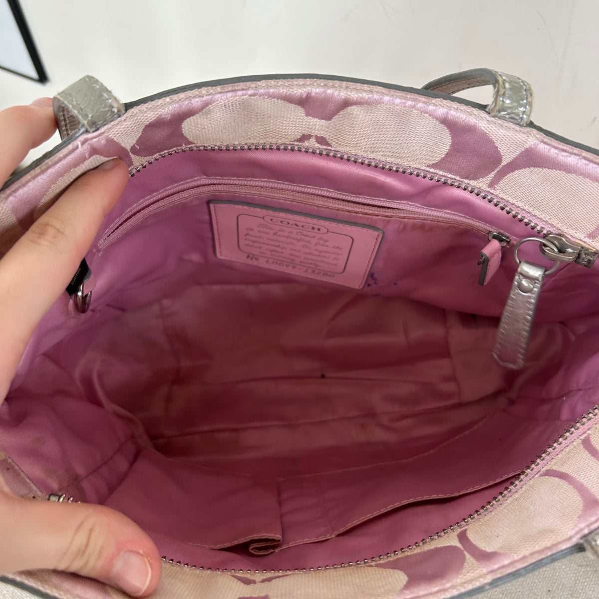 Coach Baby Pink Signature Stripe Canvas Tote Shoulder Bag L0849-13280