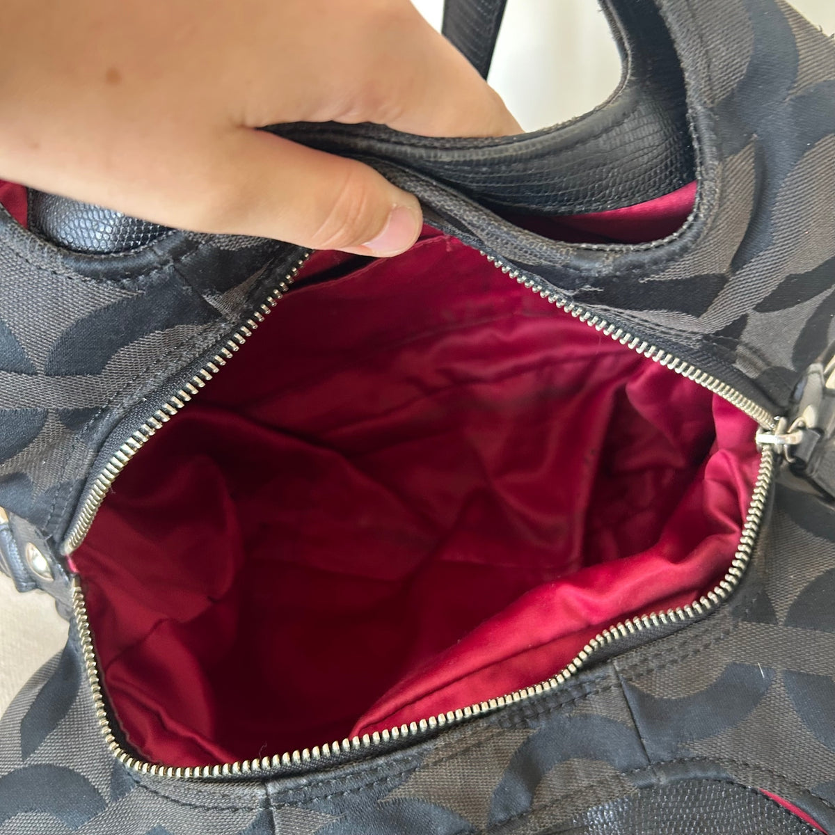 Coach Black Monogram 3 Compartment Shoulder Bag Red Interior H1381-21125M