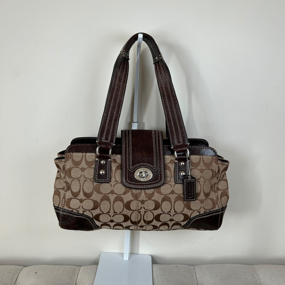 Coach Hampton Brown Signature Monogram Satchel Shoulder Bag E0932-F13975