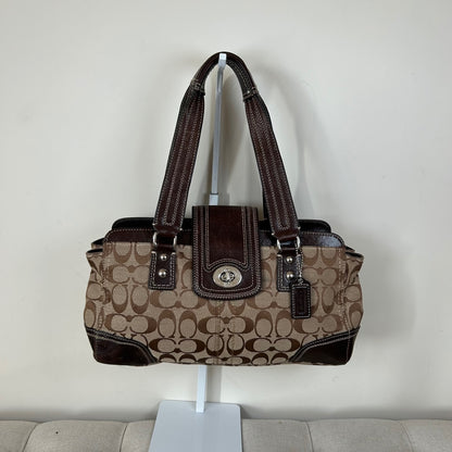 Coach Hampton Brown Signature Monogram Satchel Shoulder Bag E0932-F13975