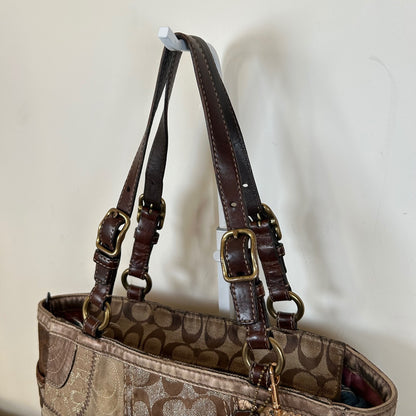 Rare Coach Brown Signature Patchwork East-West Shoulder Bag G0893-12902