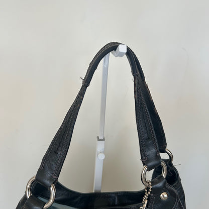 Coach Black Leather 3 Compartment Silver Buckle Shoulder Bag D1193-F17092