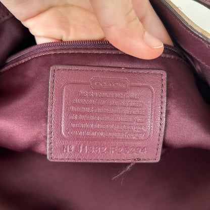 Coach Beige Soho Tote Shoulder Bag with Burgundy Leather Trim J1382-F25294