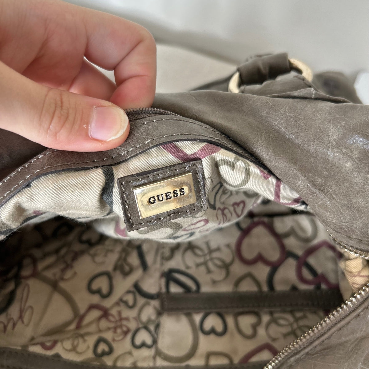 Guess Grey Laced Leather Handbag Shoulder Bag