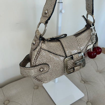 Guess Grey Snakeskin Shoulder Bag Chunky Hardware Y2K