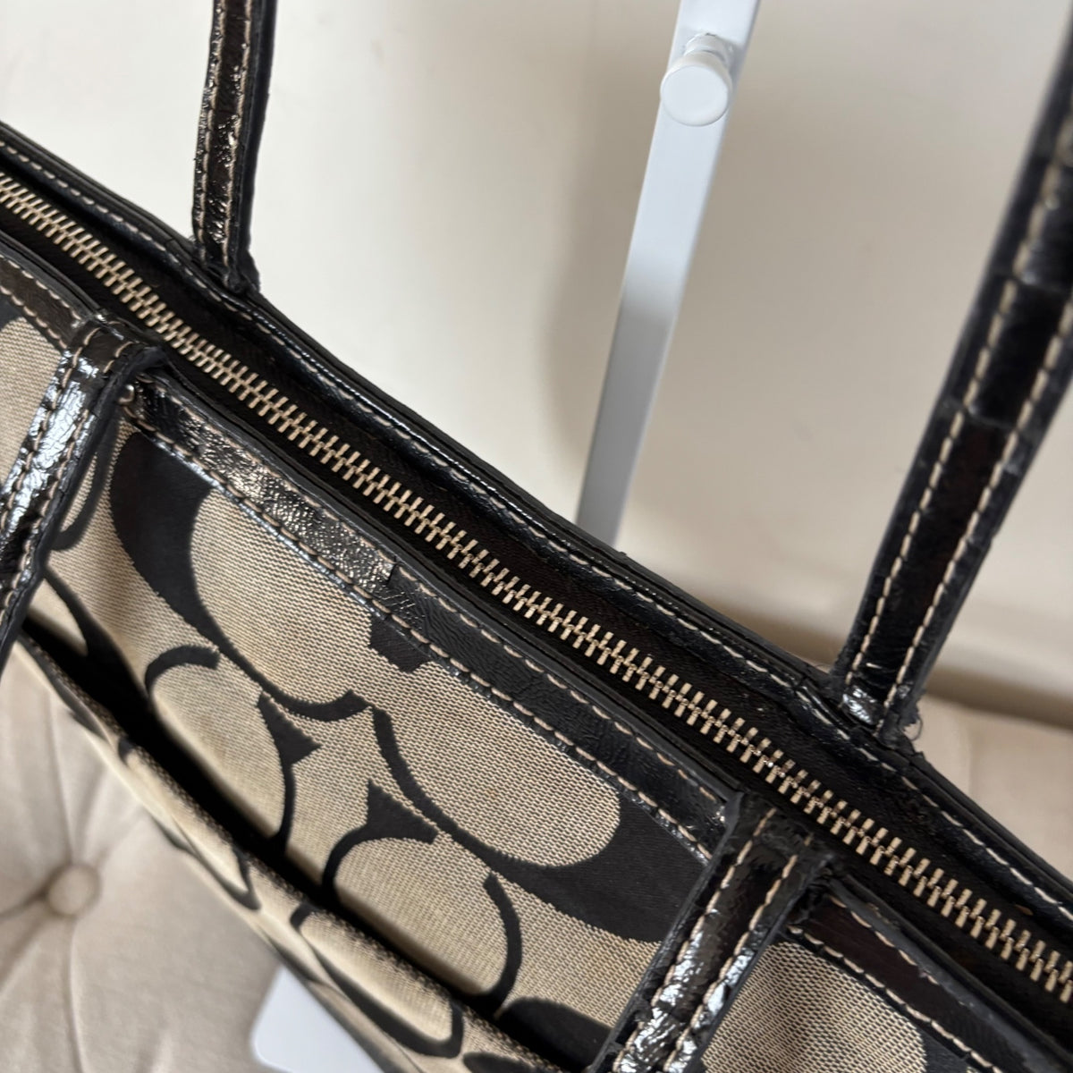 Coach Black Signature Stripe Monogram Tote Shoulder Bag D1276-F19046