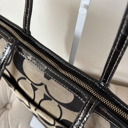 Coach Black Signature Stripe Monogram Tote Shoulder Bag D1276-F19046