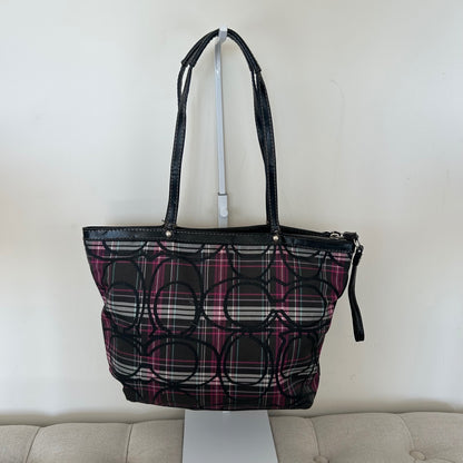 Coach Purple Black Plaid Tote Shoulder Bag H1194-F17712