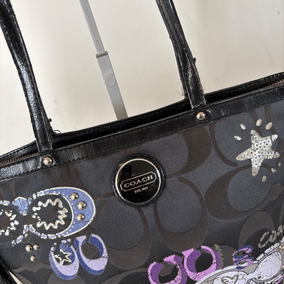 Coach Black Signature Monogram Purple Graffiti Tote Shoulder Bag H1176-F17587