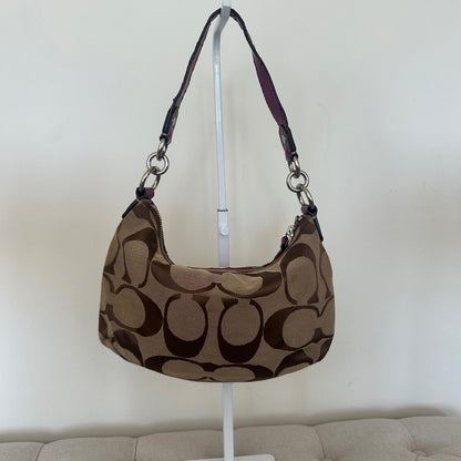 Coach Brown Monogram Pink Stripe Shoulder Bag A1305-F19218