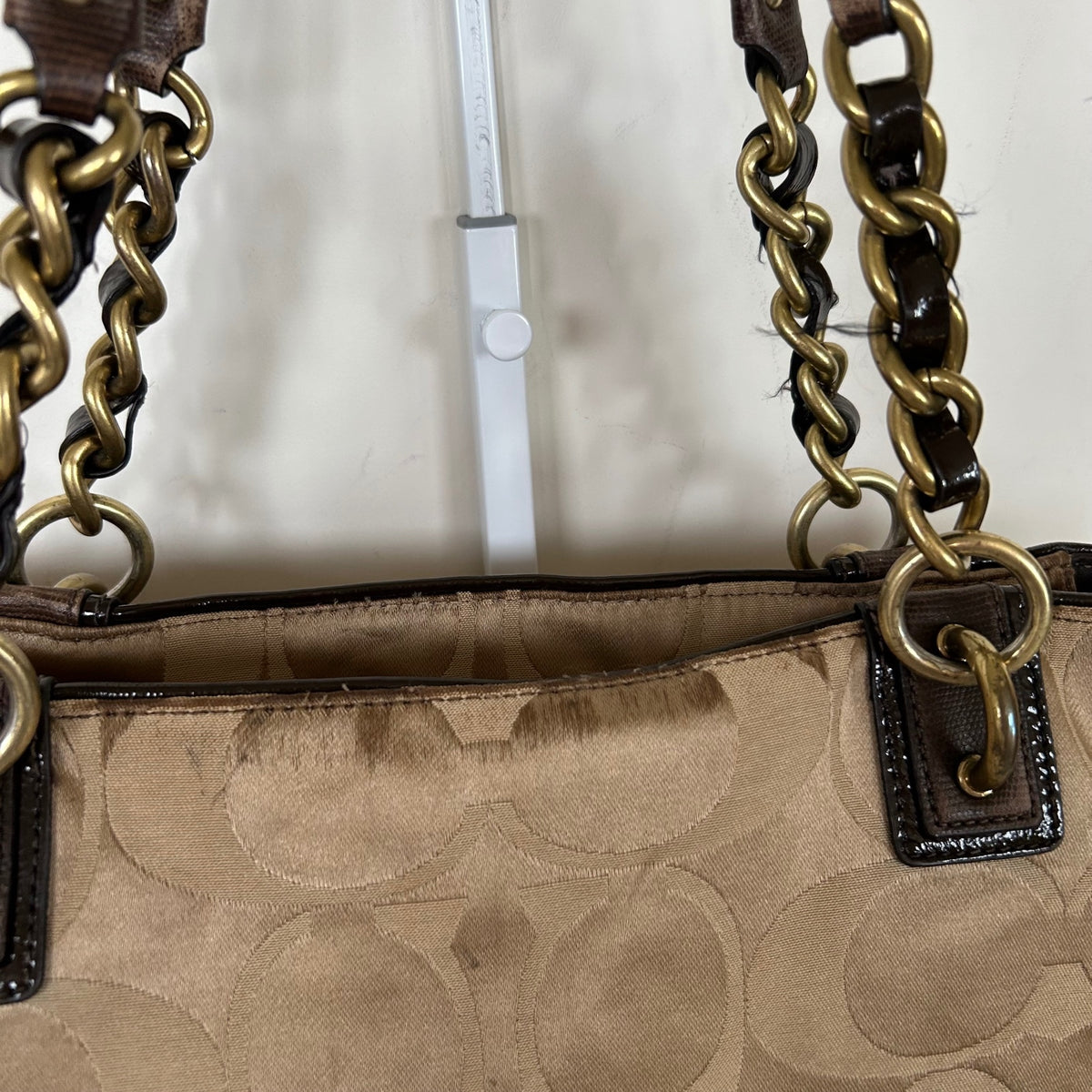 Coach Beige Signature Monogram Tote Shoulder Bag J1020-16410