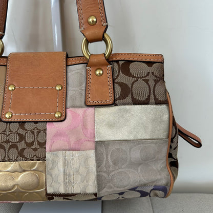 Coach Signature Pastel Patchwork 3 Compartment Turnlock Shoulder Bag K0871-F13335