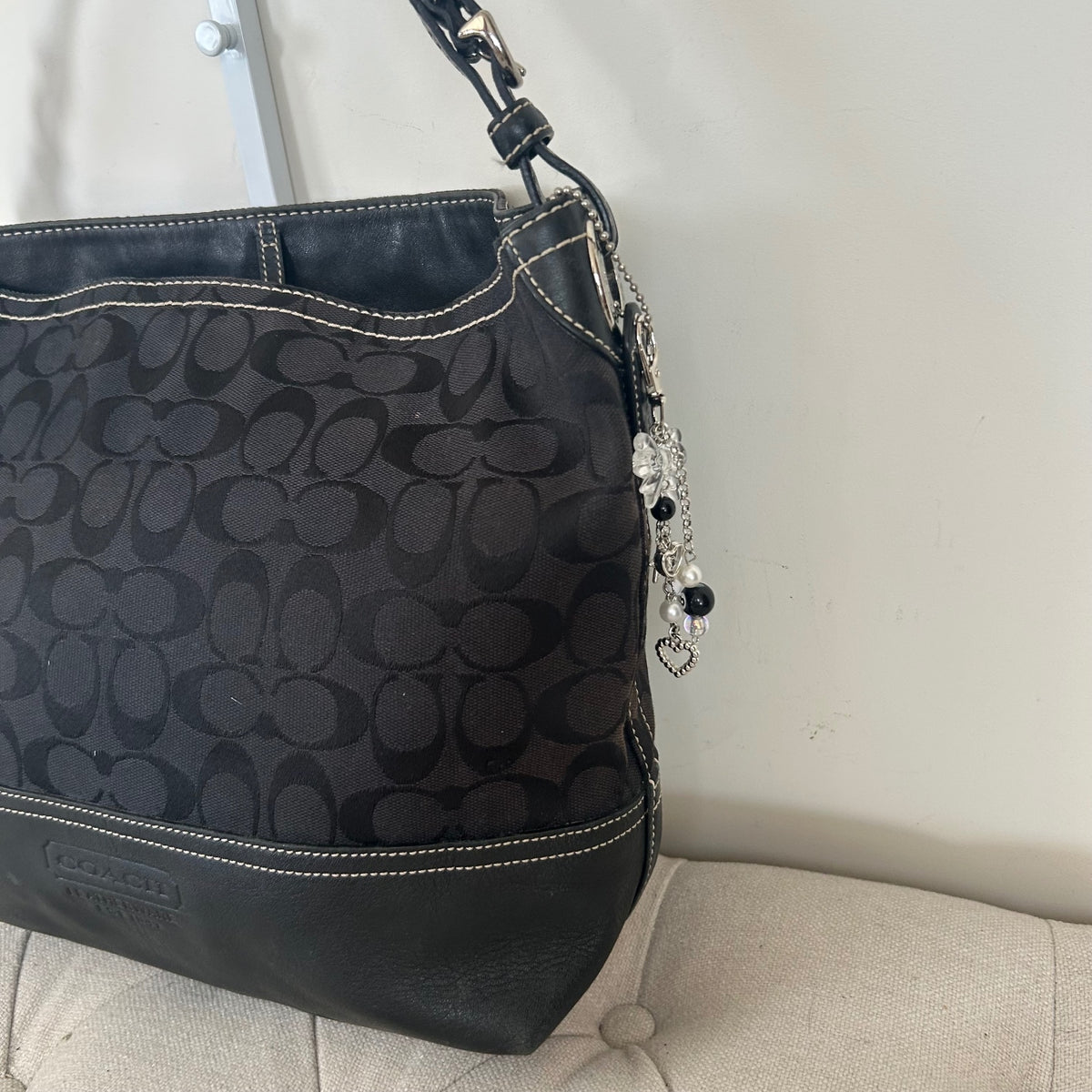 Coach Black Monogram & Leather Shoulder Bag C063-2156