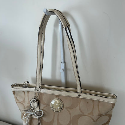 Coach Beige Signature Stripe Tote Shoulder Bag A1276-F19046