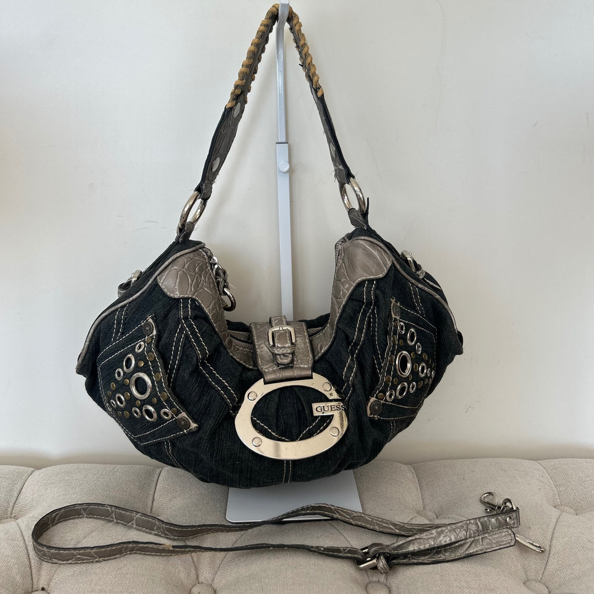 RARE Guess Blue Denim Eyelet Detail Shoulder Bag