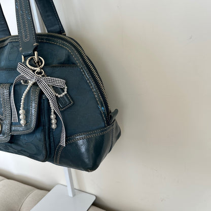 Coach Hampton Turnlock Blue Signature Monogram Shoulder Bag J0993-F13977