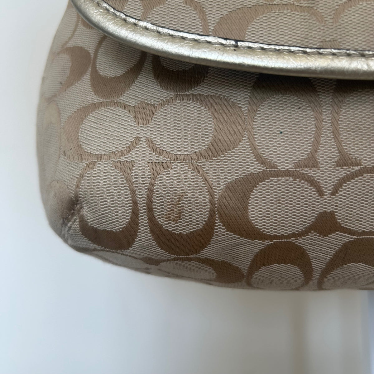 Coach Soho Beige Gold Signature Monogram Shoulder Bag J1160-F17093