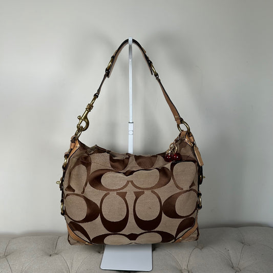 Coach Brown Signature Monogram Canvas Medium Carly Shoulder Bag J0749-11648
