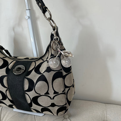 Coach Black Large Signature Stripe Hobo Shoulder Bag A1261-F19281