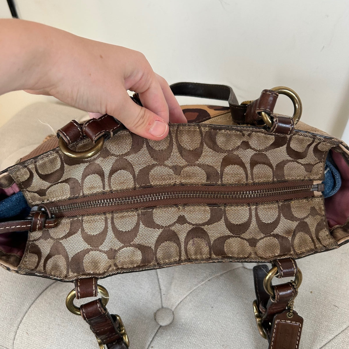 Rare Coach Brown Signature Patchwork East-West Shoulder Bag G0893-12902