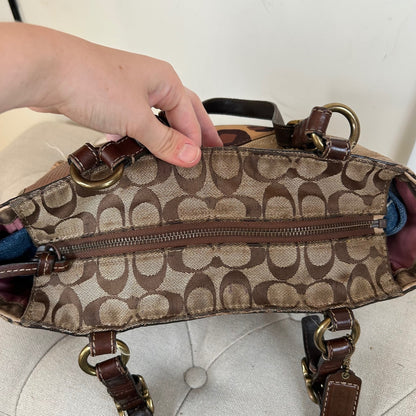 Rare Coach Brown Signature Patchwork East-West Shoulder Bag G0893-12902