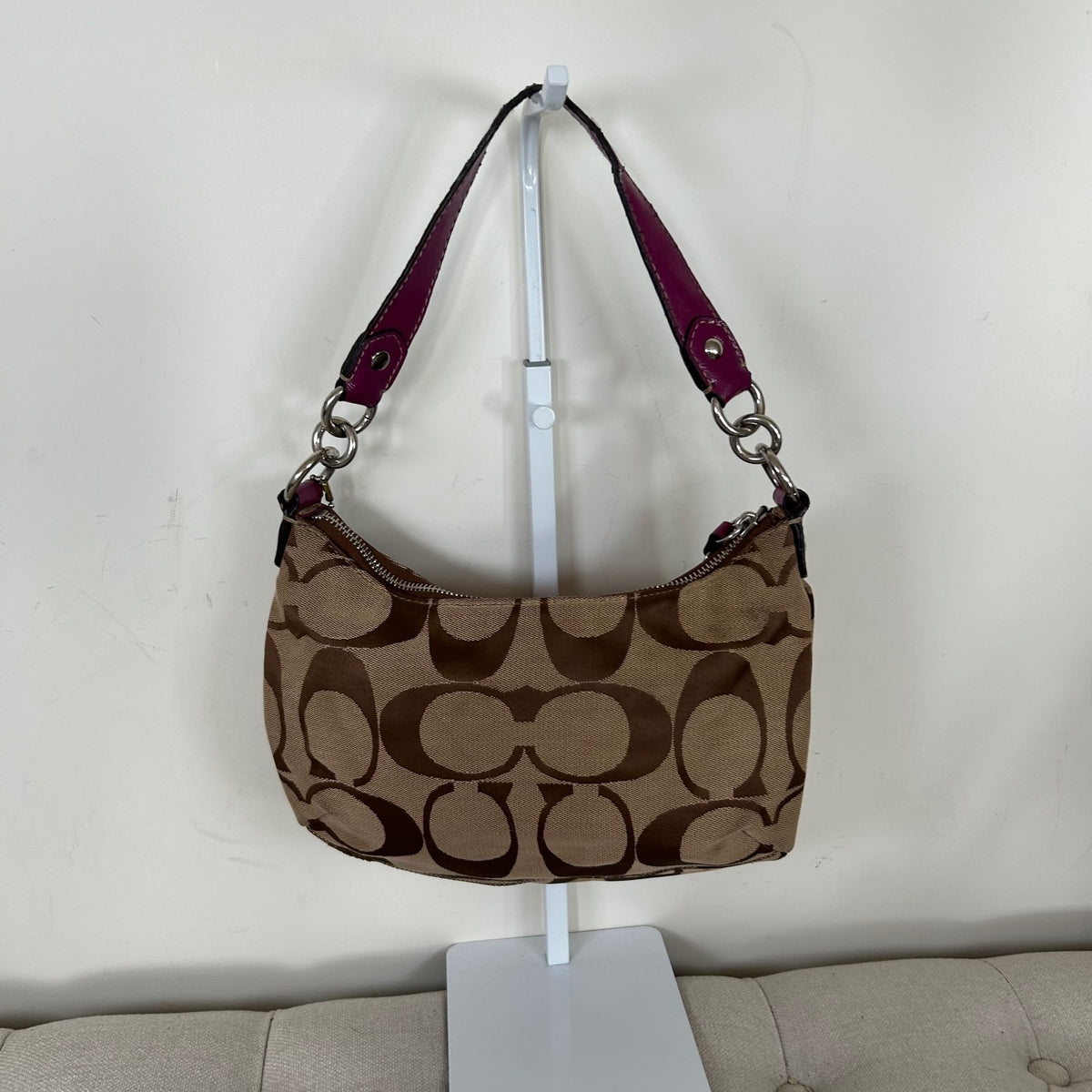 Coach Brown Signature Monogram Pink Stripe Mini Shoulder Bag Y2K B1305-F19218