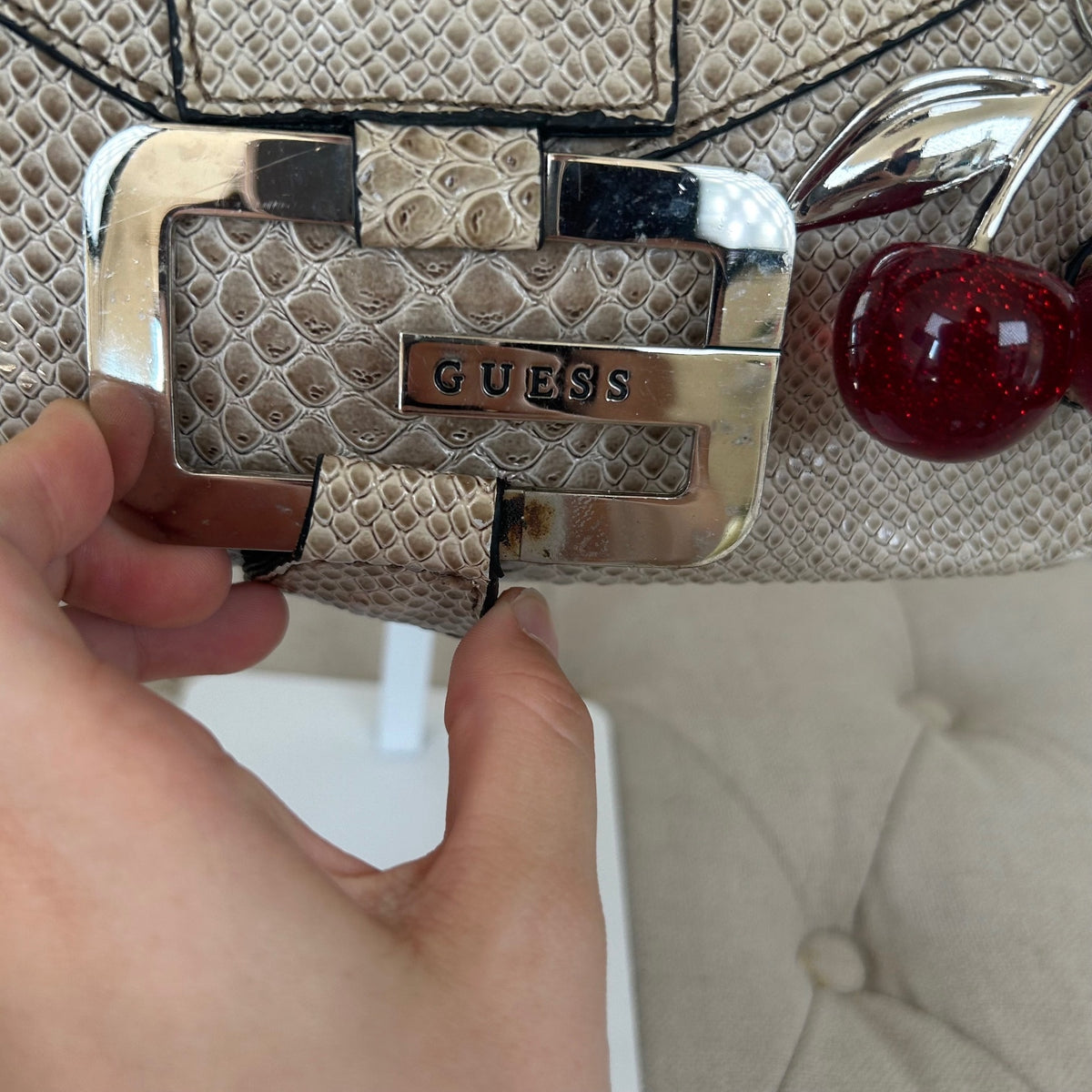 Guess Grey Snakeskin Shoulder Bag Chunky Hardware Y2K