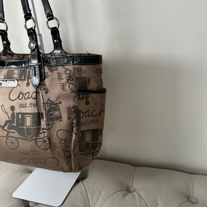 Coach Beige Brown Monogram Horse & Carriage Tote Shoulder Bag C1076-F15144