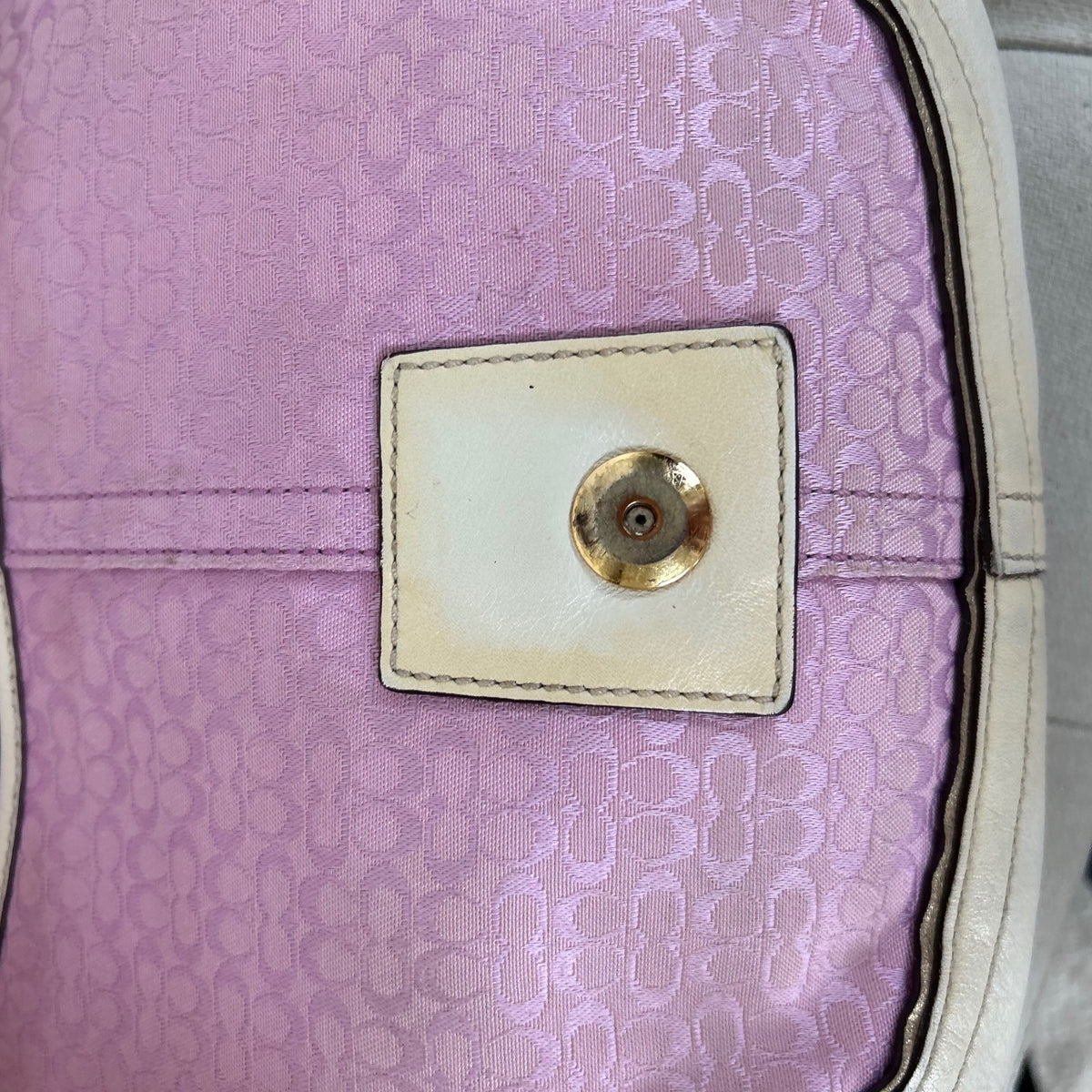 RARE Large Coach Baby Pink Monogram Soho Shoulder Bag with White Leather Trim with Purse H04J-1456