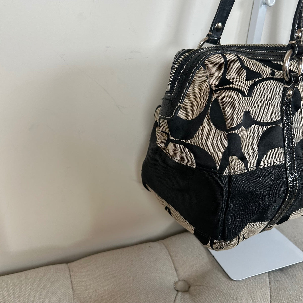 Coach Black Signature Monogram Stripe Tote Shoulder Bag M0926-F13551