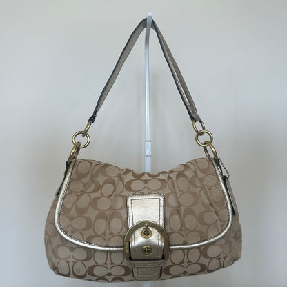 Coach Soho Beige Gold Signature Monogram Shoulder Bag J1160-F17093