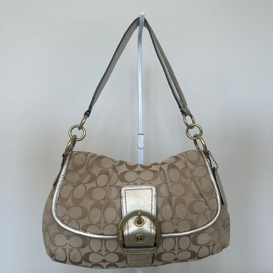 Coach Soho Beige Gold Signature Monogram Shoulder Bag J1160-F17093