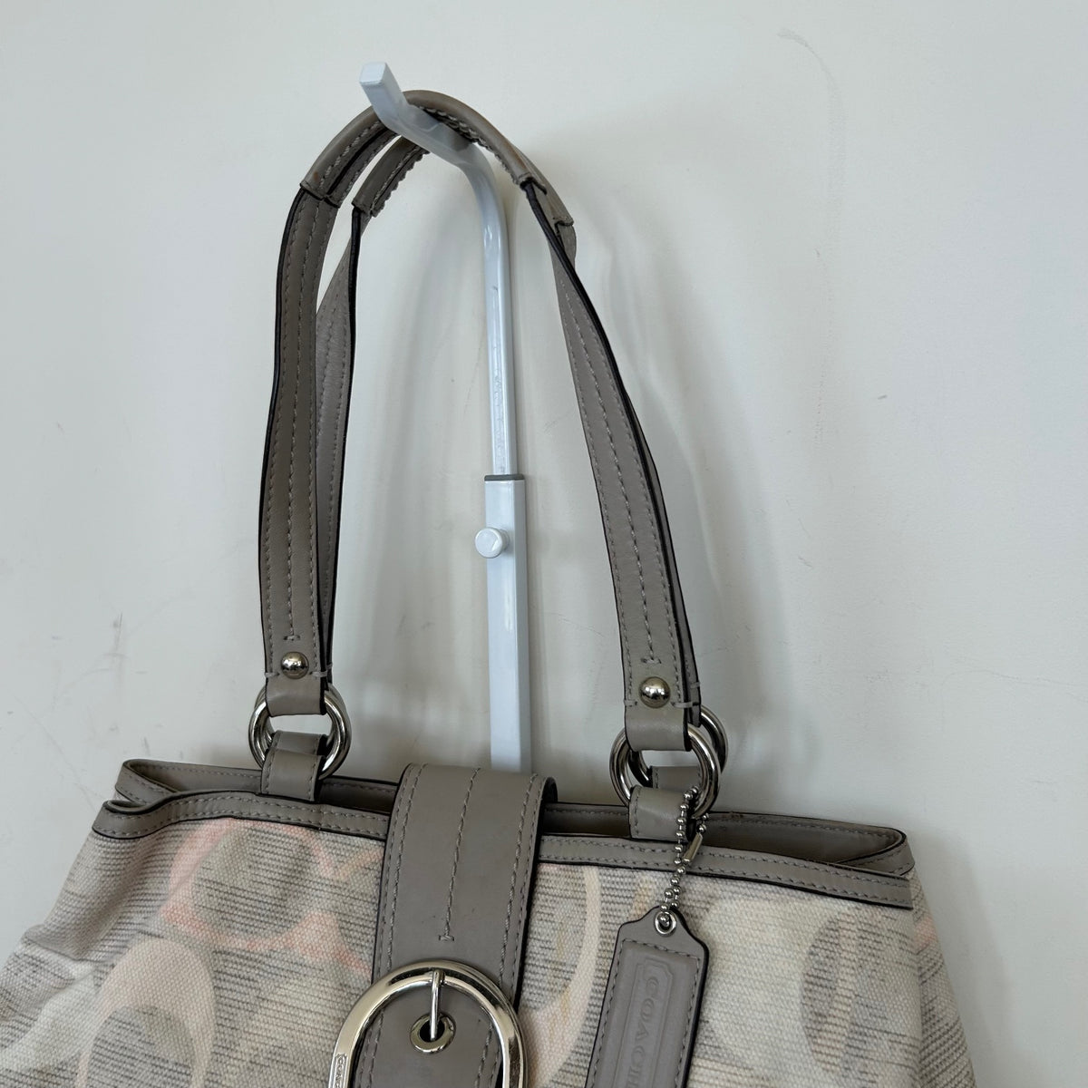 Coach Grey & Pink Canvas 3 Compartment Buckle Front Shoulder Bag C1220-F19205