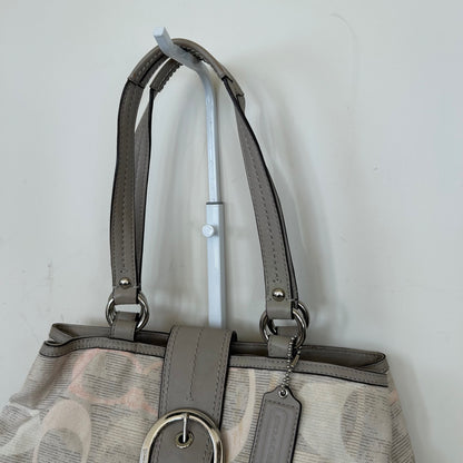 Coach Grey & Pink Canvas 3 Compartment Buckle Front Shoulder Bag C1220-F19205