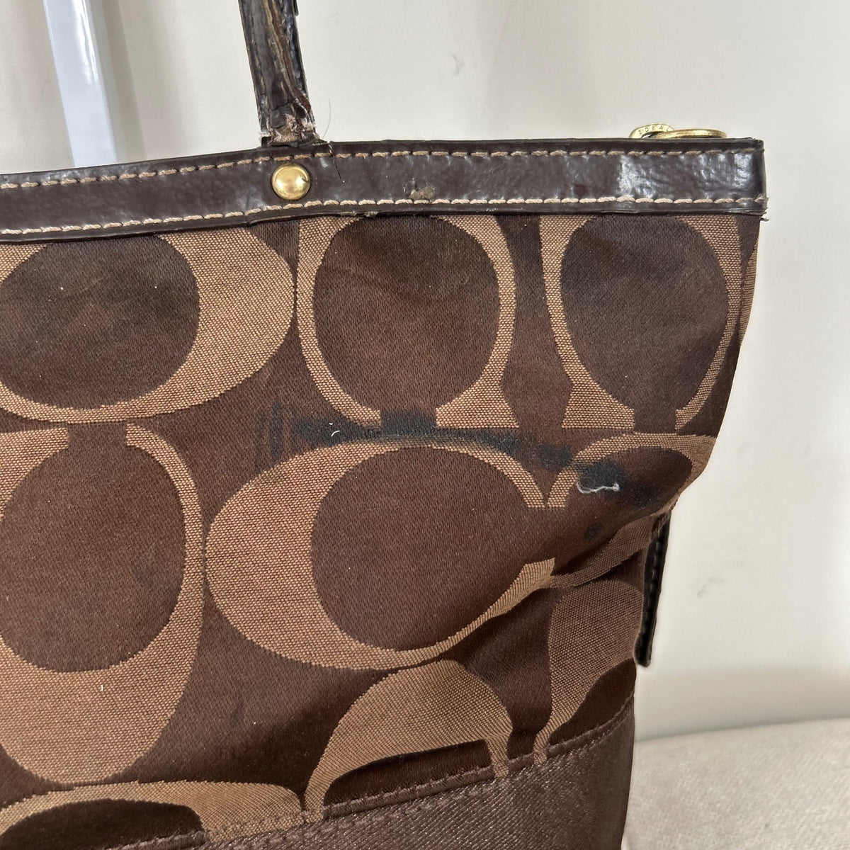Coach Chocolate Brown Tote Shoulder Bag Signature Stripe H1161-F18037