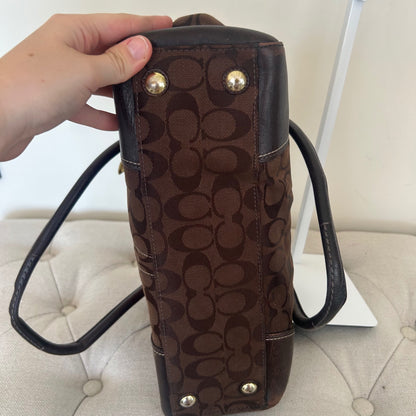 Coach Hampton Chocolate Brown Signature Monogram Shoulder Bag E0773-11062