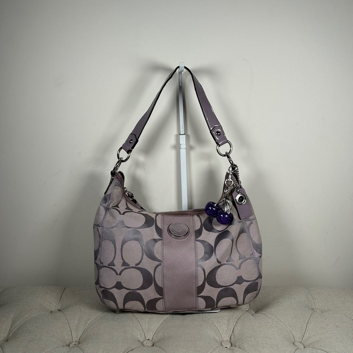 Coach Lilac Convertible Large Signature Stripe Hobo Shoulder Bag B1261-F19281