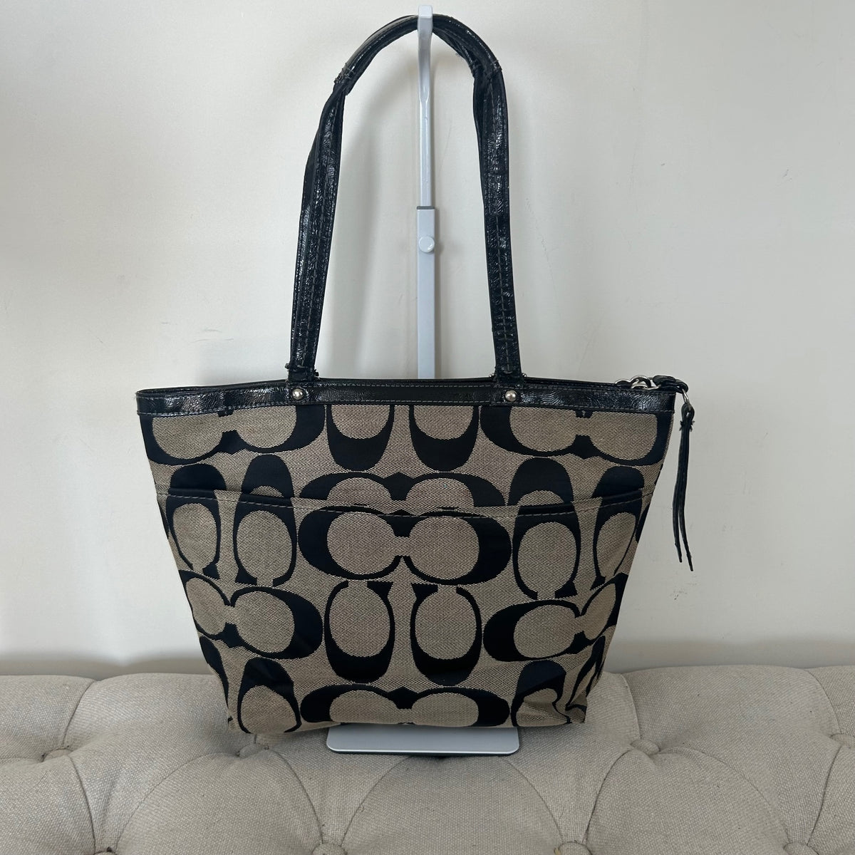 Coach Black Monogram Stripe Tote Bag C1305-F21950
