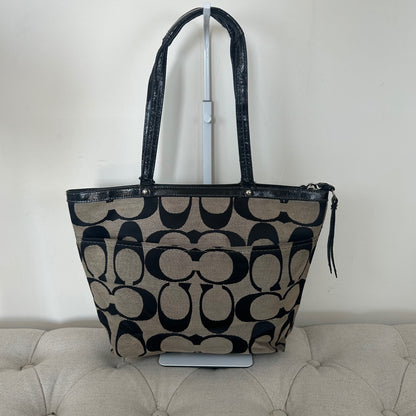 Coach Black Monogram Stripe Tote Bag C1305-F21950