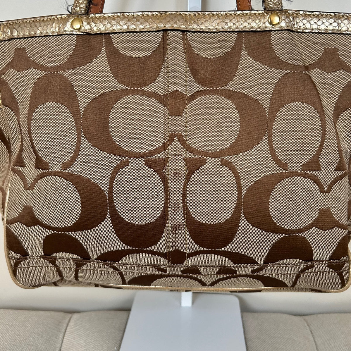 Coach Signature Monogram Gold Detail Tote Shoulder Bag A06S-7874