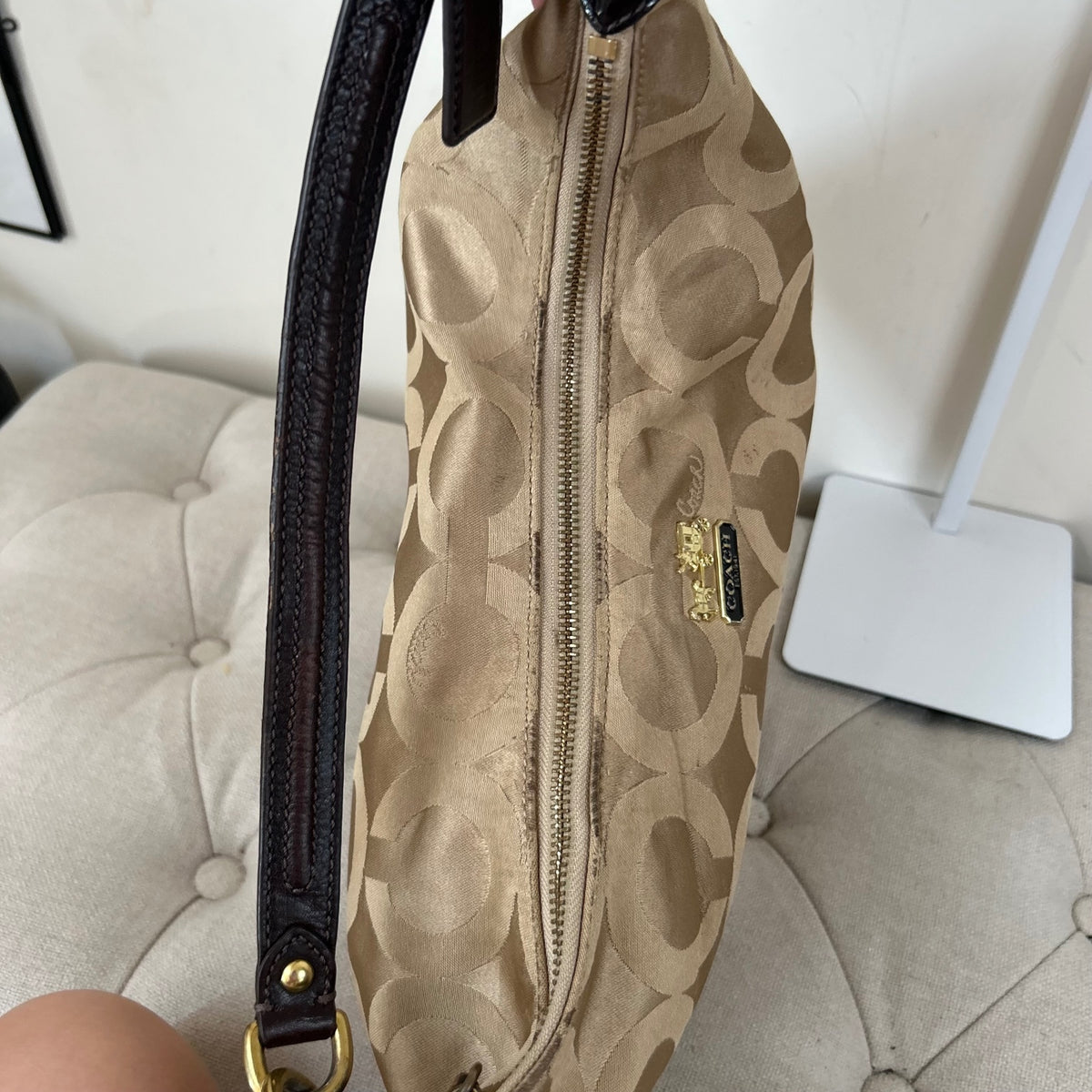 Coach Brown Beige Monogram Convertible Hobo Shoulder Bag H1169-18801M