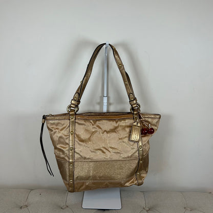 Coach Signature Stripe Studded Gold Monogram Shoulder Bag F0873-12905
