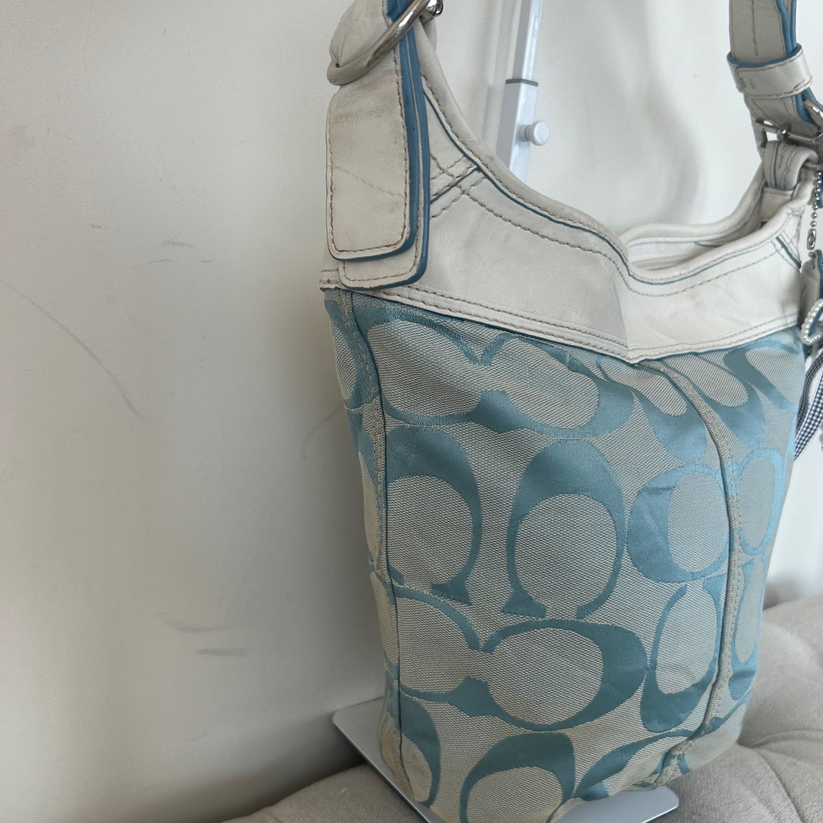 Coach Baby Blue Monogram Canvas Bucket Shoulder Bag M0849-F13358