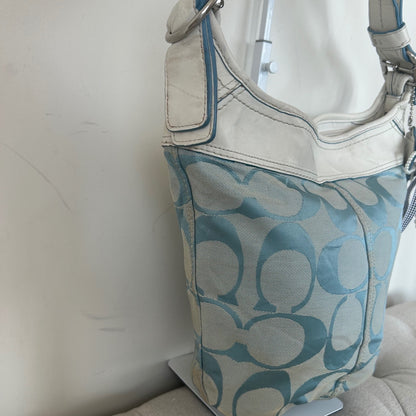 Coach Baby Blue Monogram Canvas Bucket Shoulder Bag M0849-F13358