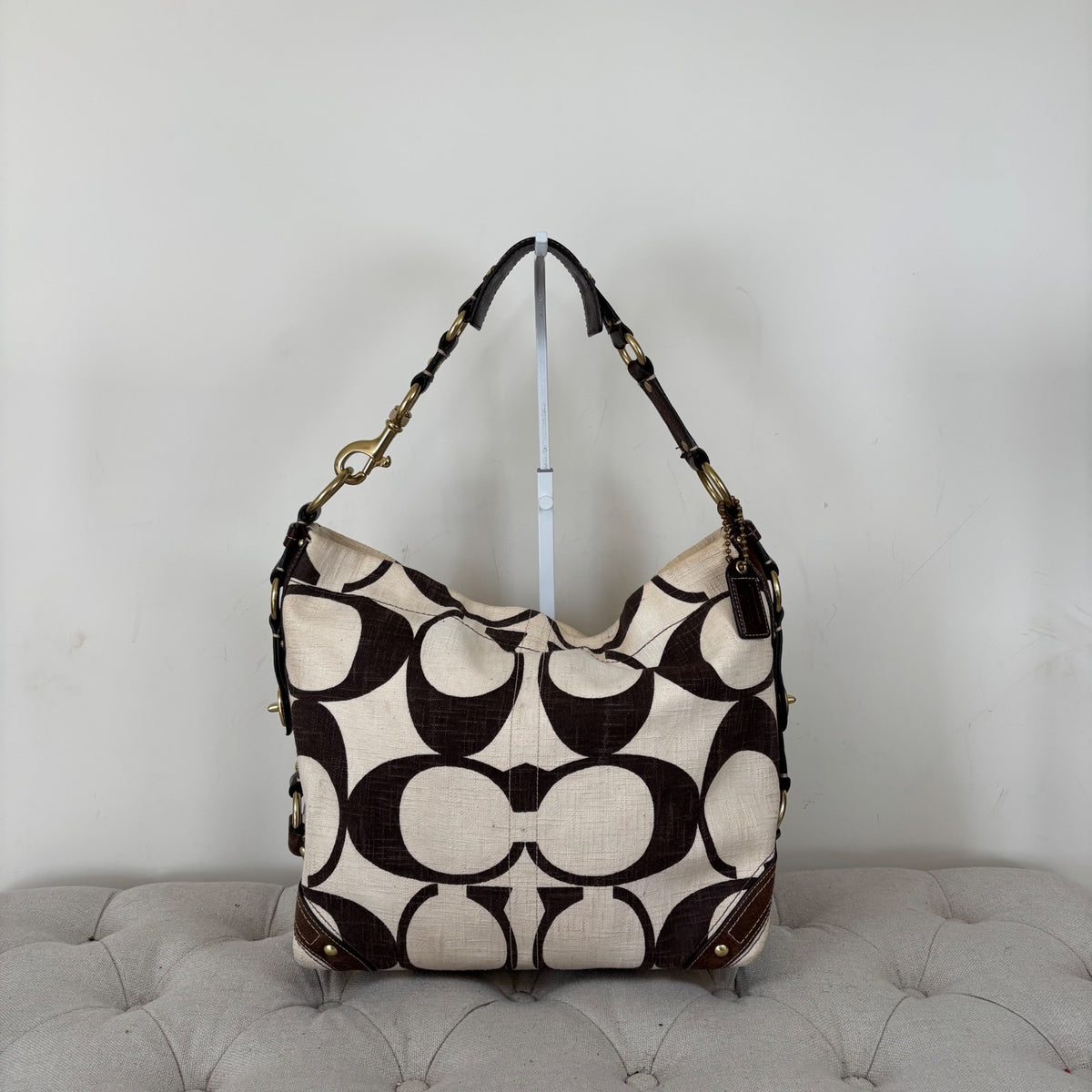 Coach Carly Beige Linen Large Shoulder Bag A0773-10795